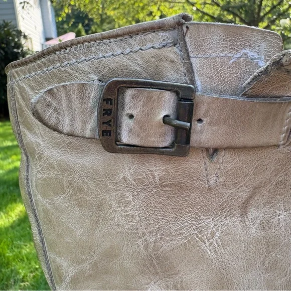 Frye Veronica Slouch Leather Tall Knee High Riding Motorcycle Boots Tan Size 9.5 - Picture 9 of 13